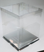 Коробка для торта с прозрачной отдельной крышкой, (толщ.пласт. 0,3 мм) 30/30/37 цвет серебро